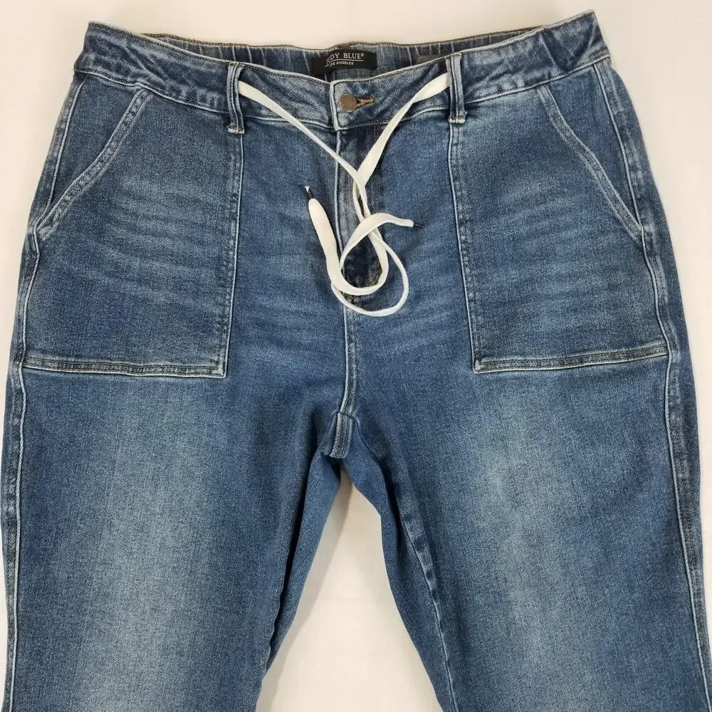 Judy Blue Jeans Womens 20W Blue Jogger Stretch Denim Drawstring Tapered Pants